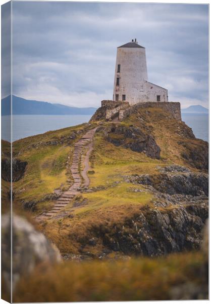 Tŵr Mawr Lighthouse in Winter Canvas Print by Liam Neon