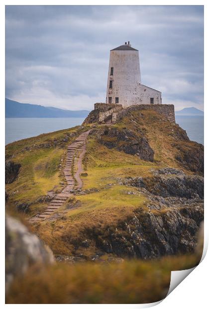 Tŵr Mawr Lighthouse in Winter Print by Liam Neon
