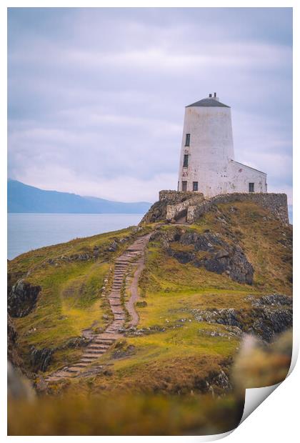 Tŵr Mawr Lighthouse on Ynys Llanddwyn Print by Liam Neon