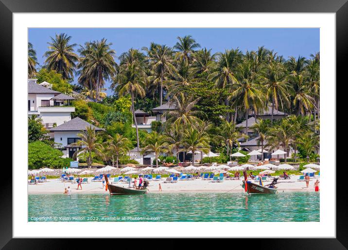 Beach and long tail boats, Koh Racha Yai Framed Mounted Print by Kevin Hellon