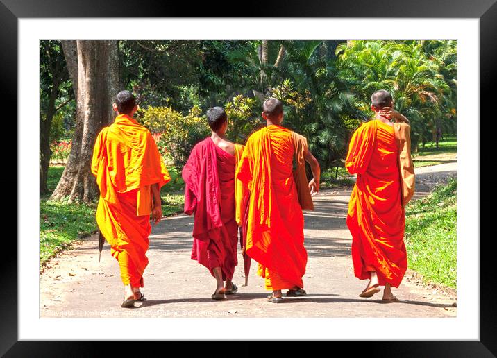 Monks in orange and maroon robes Framed Mounted Print by Kevin Hellon