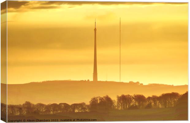 Golden Dawn At Emley Moor Canvas Print by Alison Chambers