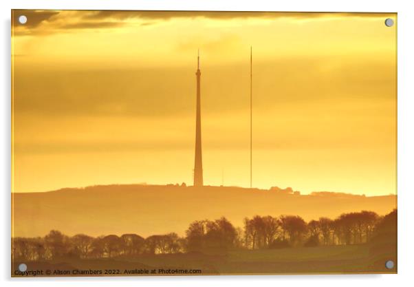 Golden Dawn At Emley Moor Acrylic by Alison Chambers