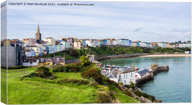 Tenby Seafront from Castle Hill Pembrokeshire Canvas Print by Pearl Bucknall