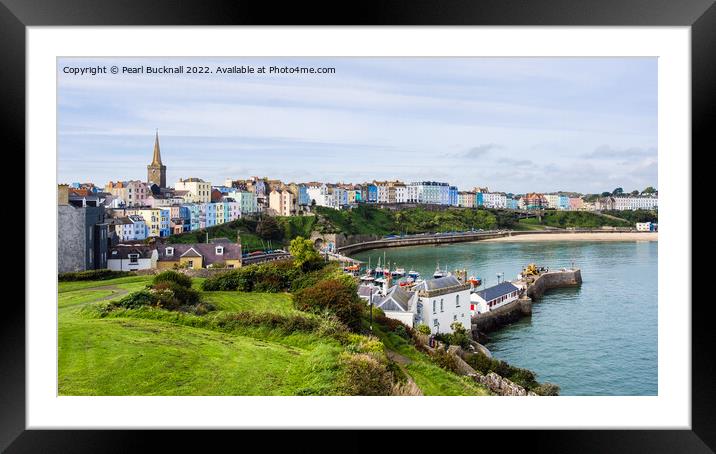 Tenby Seafront from Castle Hill Pembrokeshire Framed Mounted Print by Pearl Bucknall