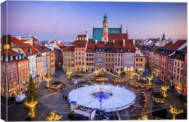 Old Town Square With Ice Rink In Warsaw  Canvas Print by Artur Bogacki