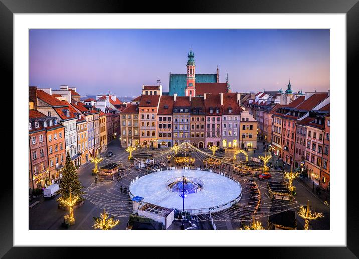 Old Town Square With Ice Rink In Warsaw  Framed Mounted Print by Artur Bogacki