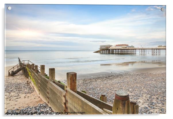 Cromer Pier in Norfolk England with beach groin Acrylic by Simon Bratt LRPS