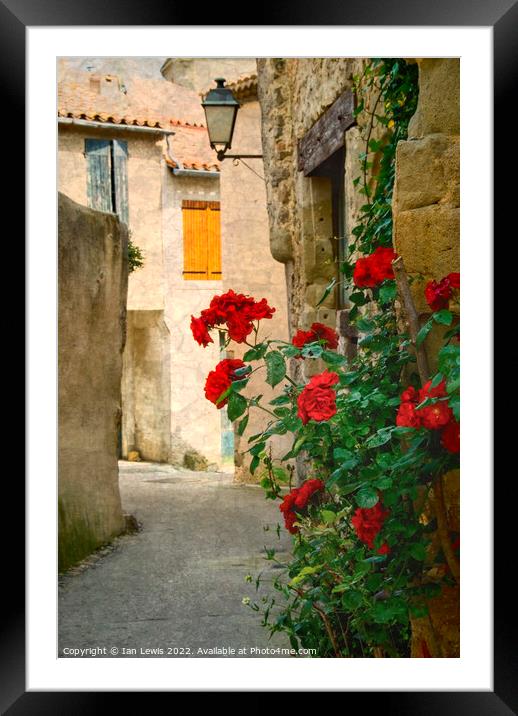 Rose Adorned Lane in Southern France Framed Mounted Print by Ian Lewis