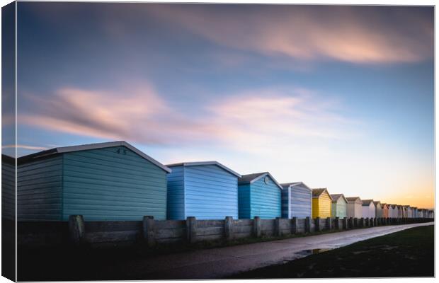 Beach Huts at Sunset, nr Worthing Canvas Print by Mark Jones