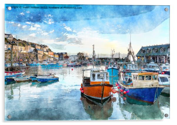 Mevagissey Harbour Acrylic by Helen Hotson