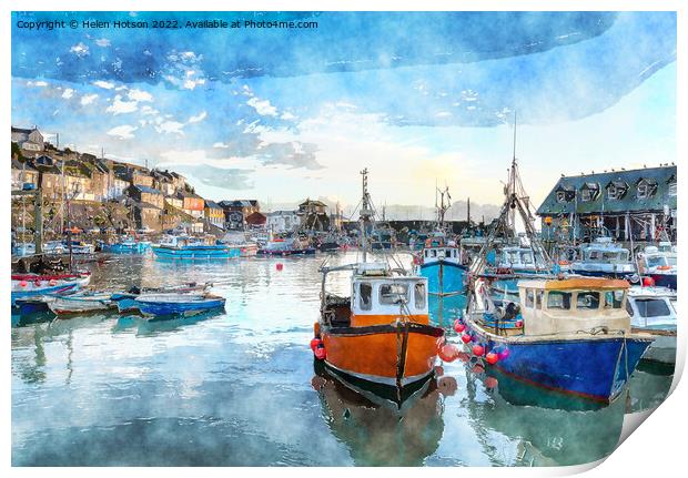 Mevagissey Harbour Print by Helen Hotson