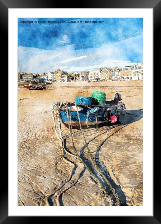 Fishing Boat on Beach Framed Mounted Print by Helen Hotson