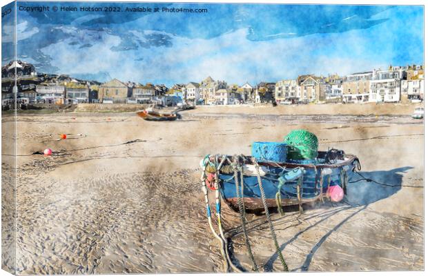 Fishing Boat on Beach Canvas Print by Helen Hotson