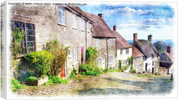 Gold Hill in Shaftesbury Canvas Print by Helen Hotson
