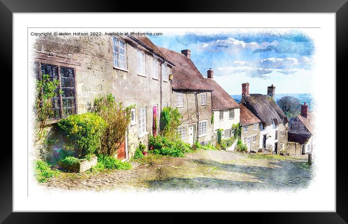 Gold Hill in Shaftesbury Framed Mounted Print by Helen Hotson
