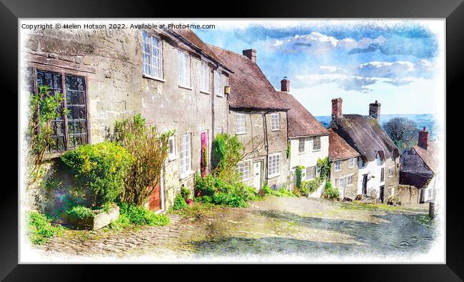 Gold Hill in Shaftesbury Framed Print by Helen Hotson