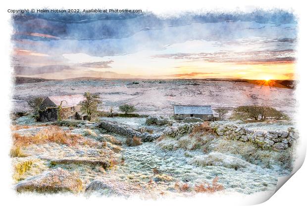 Winter Sunrise on Bodmin Moor Print by Helen Hotson