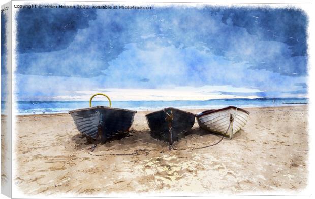 Fishing Boats on Bournemouth Beach Canvas Print by Helen Hotson