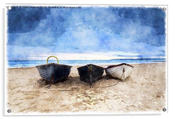 Fishing Boats on Bournemouth Beach Acrylic by Helen Hotson