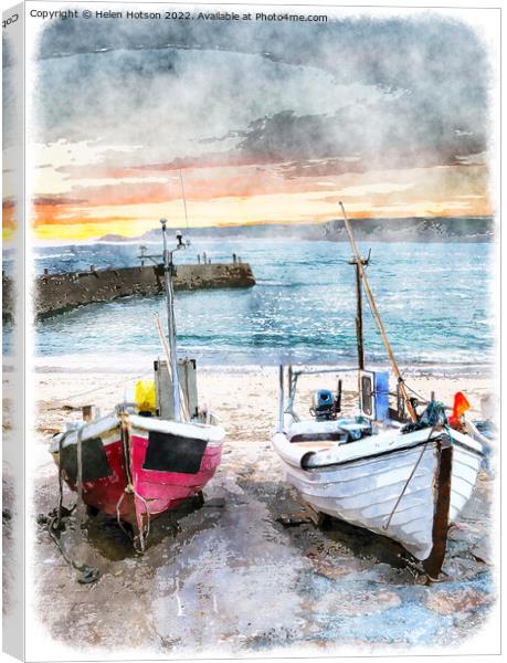 Fishing Boats At Sennen Cove Canvas Print by Helen Hotson