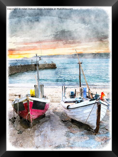 Fishing Boats At Sennen Cove Framed Print by Helen Hotson
