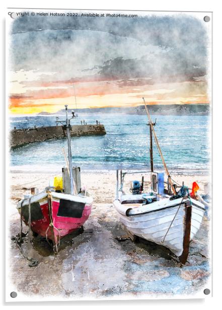 Fishing Boats At Sennen Cove Acrylic by Helen Hotson