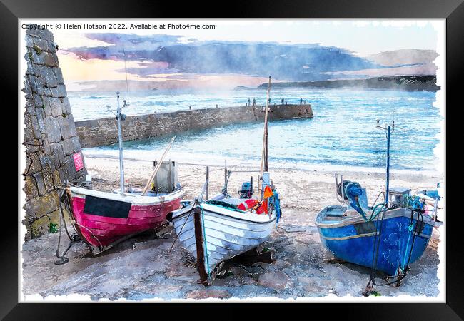 Fishing Boats At Sennen Cove Framed Print by Helen Hotson