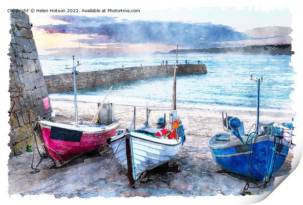 Fishing Boats At Sennen Cove Print by Helen Hotson