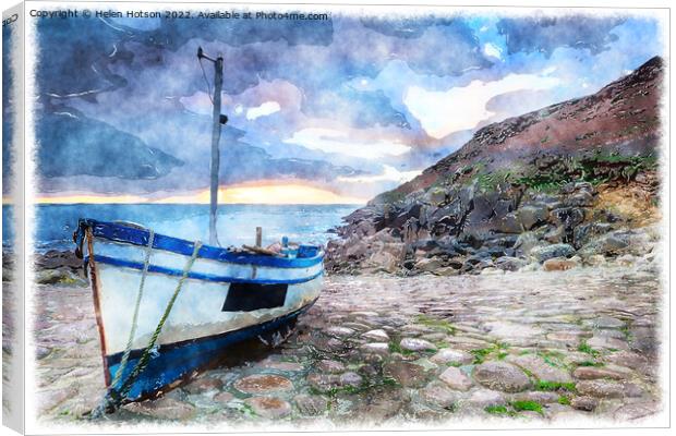 Fishing Boat on A Beach Canvas Print by Helen Hotson