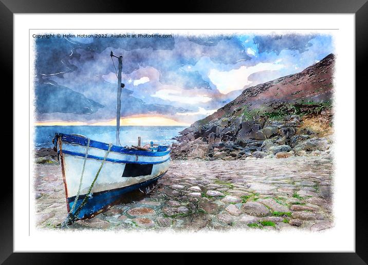Fishing Boat on A Beach Framed Mounted Print by Helen Hotson