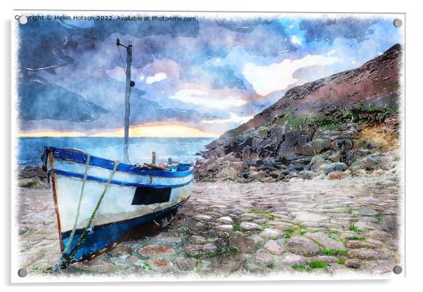 Fishing Boat on A Beach Acrylic by Helen Hotson