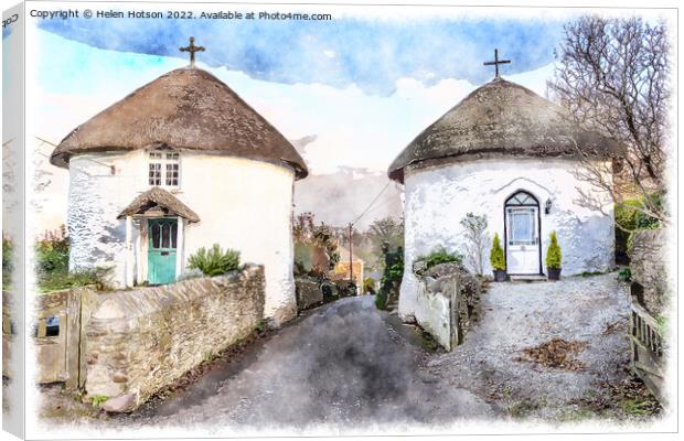 Roundhouses at Veryan in Cornwall Canvas Print by Helen Hotson