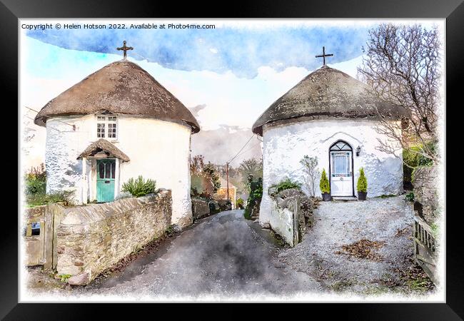 Roundhouses at Veryan in Cornwall Framed Print by Helen Hotson