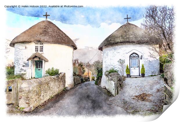 Roundhouses at Veryan in Cornwall Print by Helen Hotson