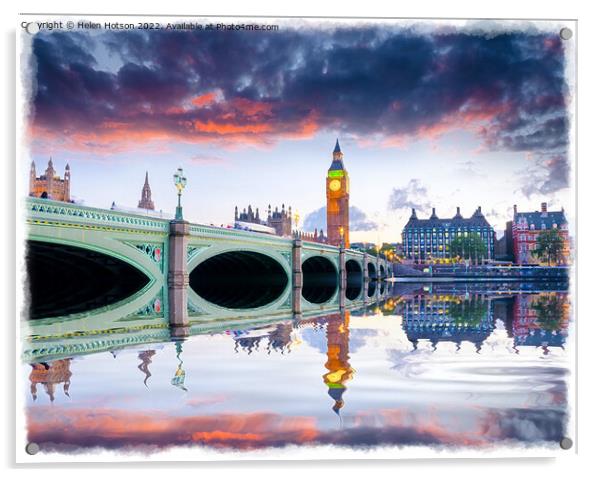 London at Dusk Acrylic by Helen Hotson
