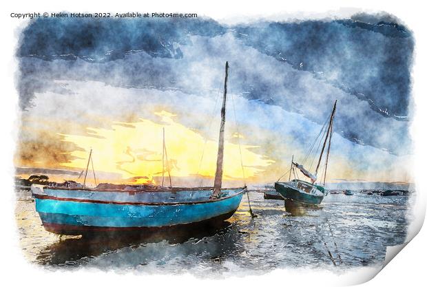 Boats in the Harbor Print by Helen Hotson