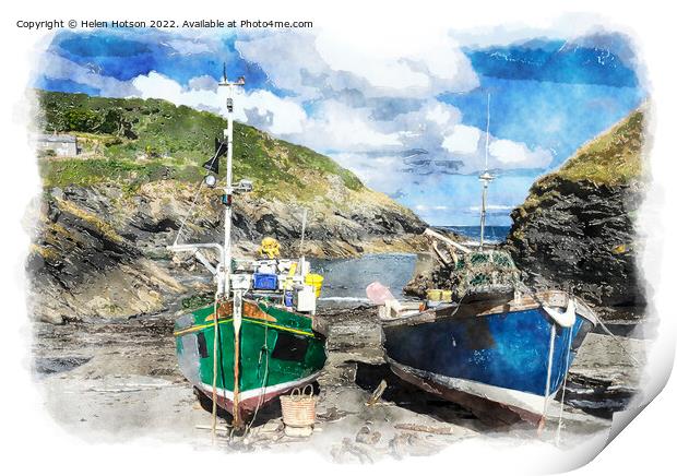 Fishing Boats in Cornwall Print by Helen Hotson