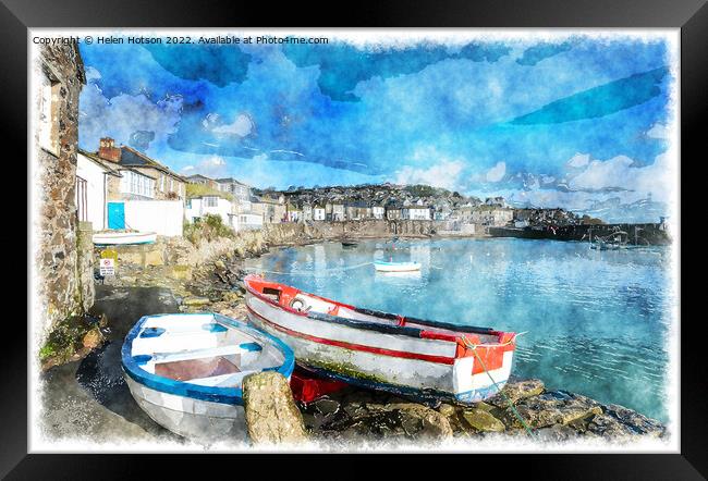 Mousehole Harbour Framed Print by Helen Hotson