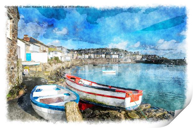 Mousehole Harbour Print by Helen Hotson