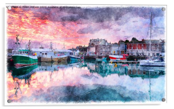 Sunrise at Padstow Acrylic by Helen Hotson
