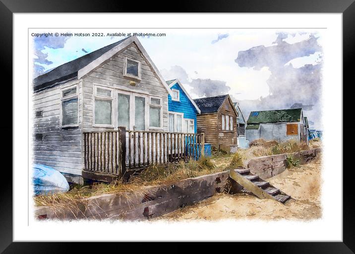 Beach Huts on Mudeford Spit Framed Mounted Print by Helen Hotson
