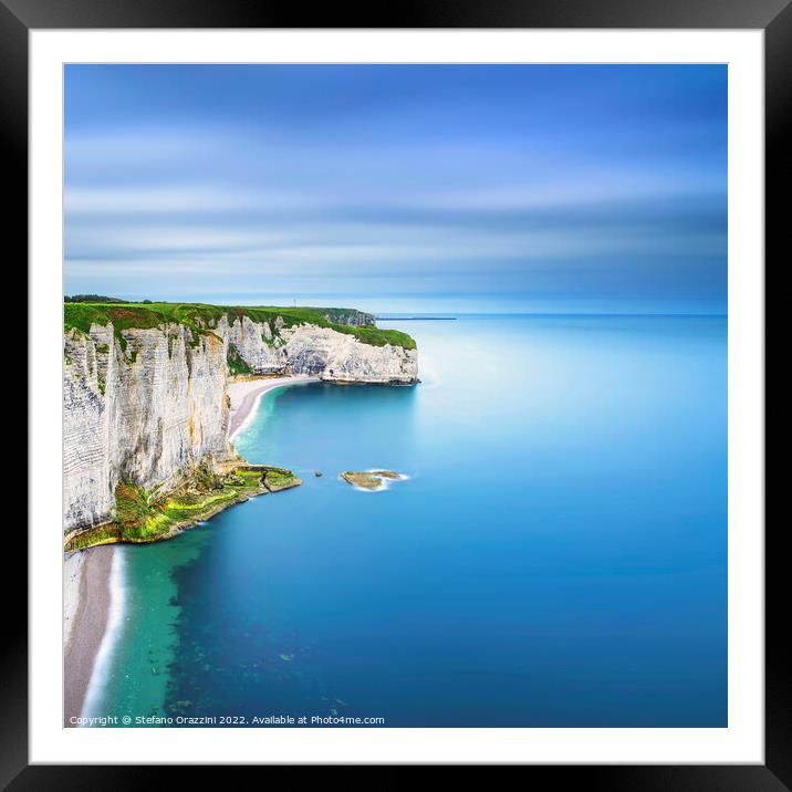 Etretat, cliff and beach. Aerial view. Normandy, France Framed Mounted Print by Stefano Orazzini