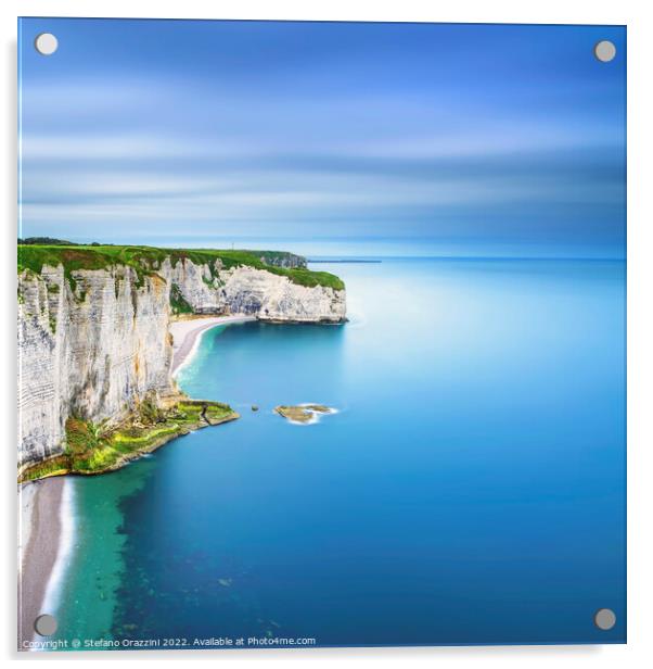 Etretat, cliff and beach. Aerial view. Normandy, France Acrylic by Stefano Orazzini