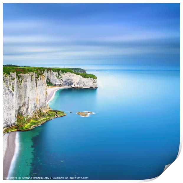 Etretat, cliff and beach. Aerial view. Normandy, France Print by Stefano Orazzini