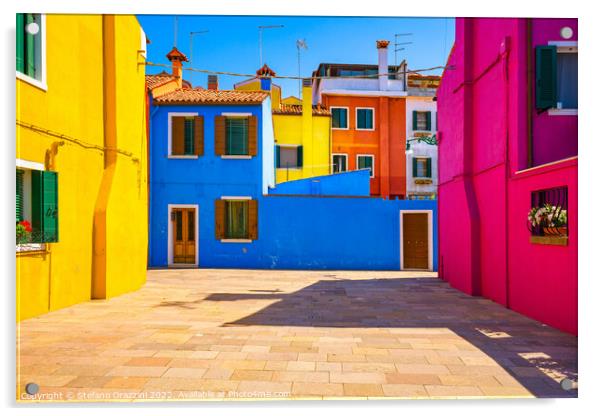Burano island square and colourful houses, Venice, Italy Acrylic by Stefano Orazzini