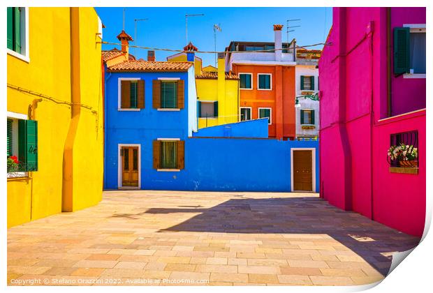 Burano island square and colourful houses, Venice, Italy Print by Stefano Orazzini