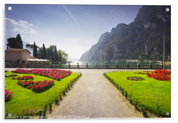 Gardens on the lake. Riva del Garda, Italy Acrylic by Stefano Orazzini