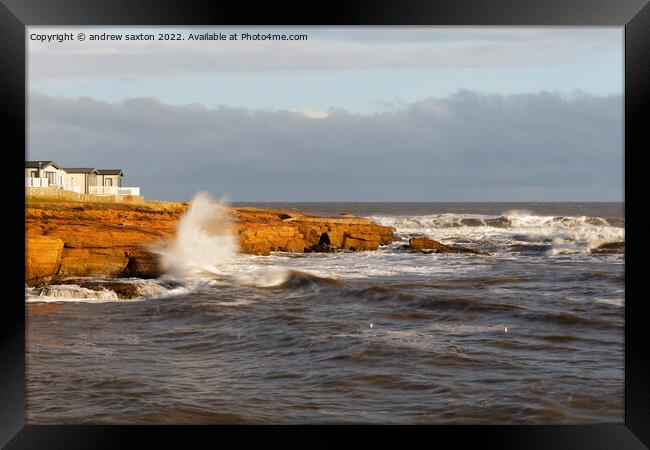 ROCK    SPALSH  Framed Print by andrew saxton