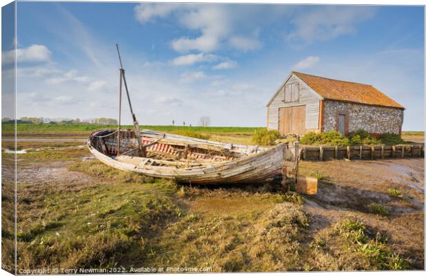 Tranquil Serenity of Thornhams Boat Coal House Canvas Print by Terry Newman